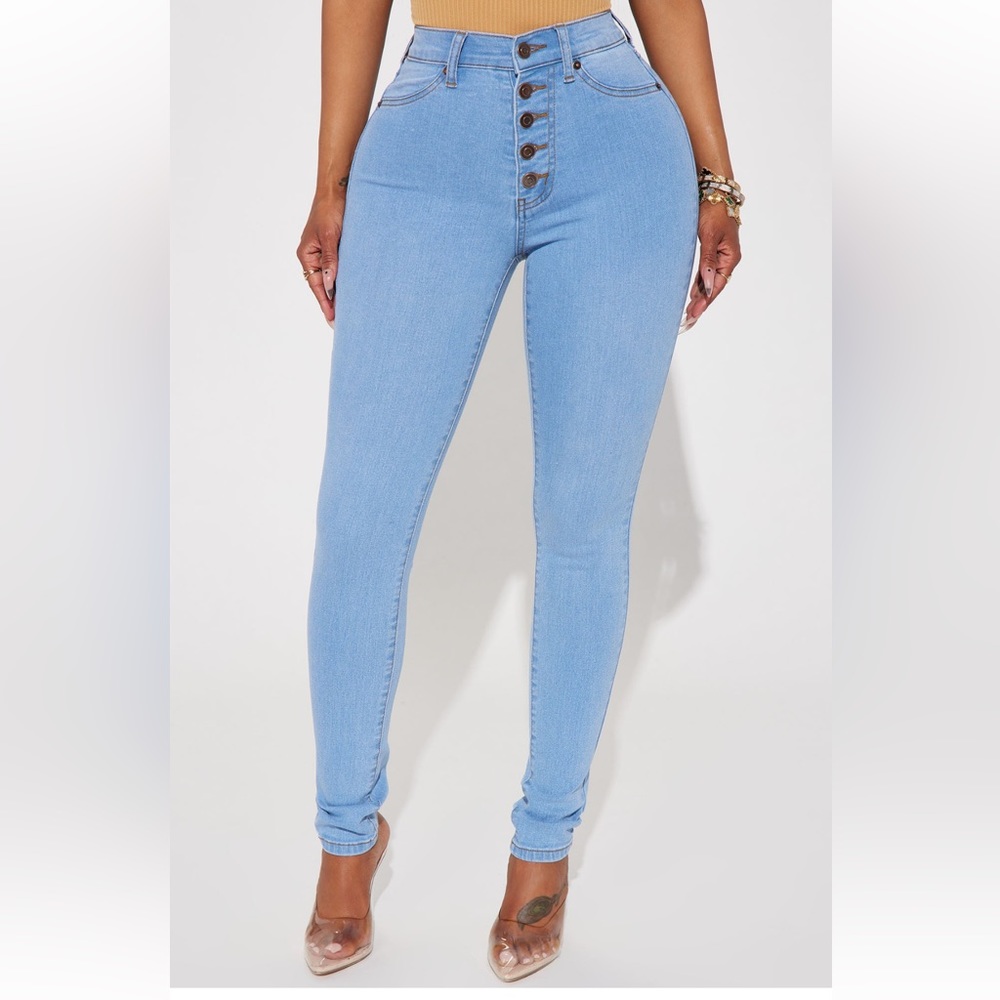 Classic Button Up Skinny High waisted denim jeans- light